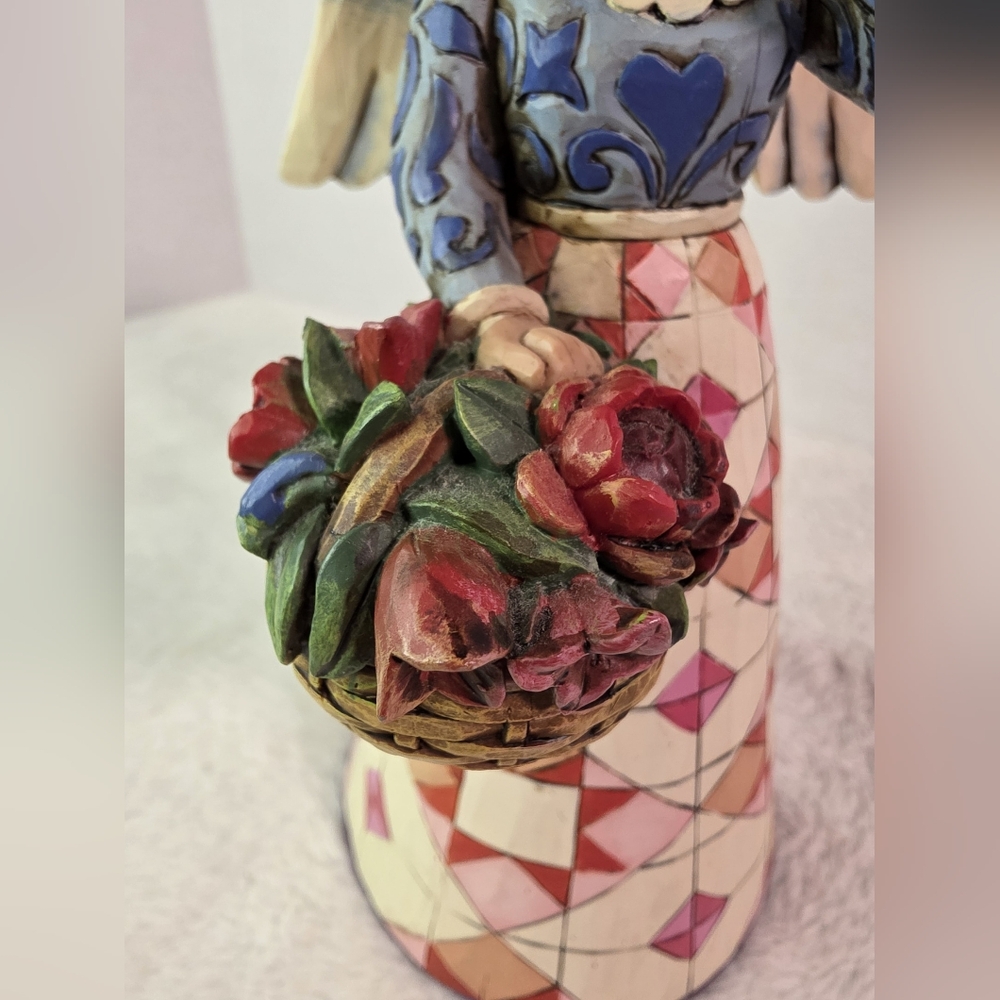 Jim Shore Heartwood Creek Angel with Flower Basket Figurine Blue Pink 4005241 - Picture 5 of 10